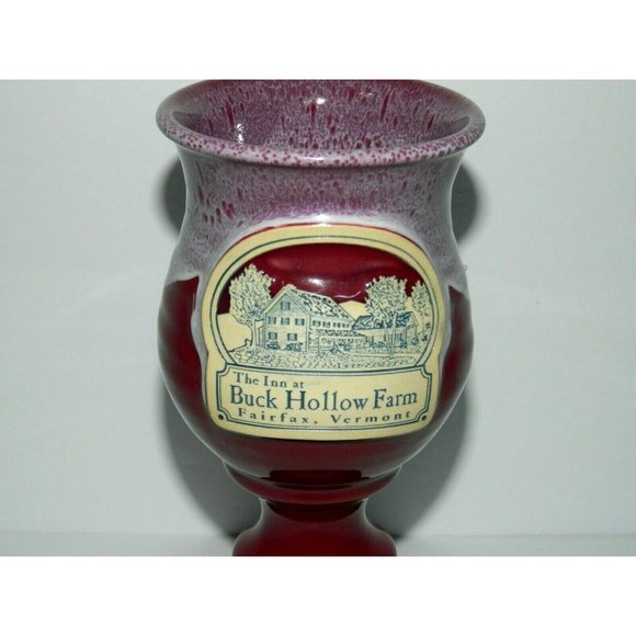 Deneen Pottery The Inn at Buck Hollow Farm Vermont 8" Goblet wine Glass Maroon - Picture 4 of 7